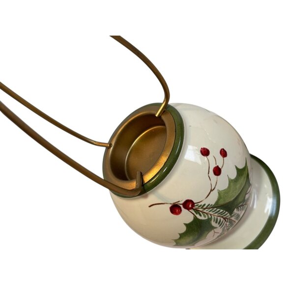 Lenox Holiday Gatherings Ceramic Hurricane Lamp With Holly & Berry Design - Picture 3 of 9